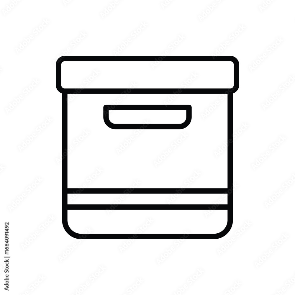 Poster An outline illustration of a box with a handle and two horizontal lines near the bottom. Editable stroke. Vector illustration