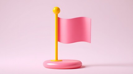 Minimalist pink flag on a stand against a soft pink background