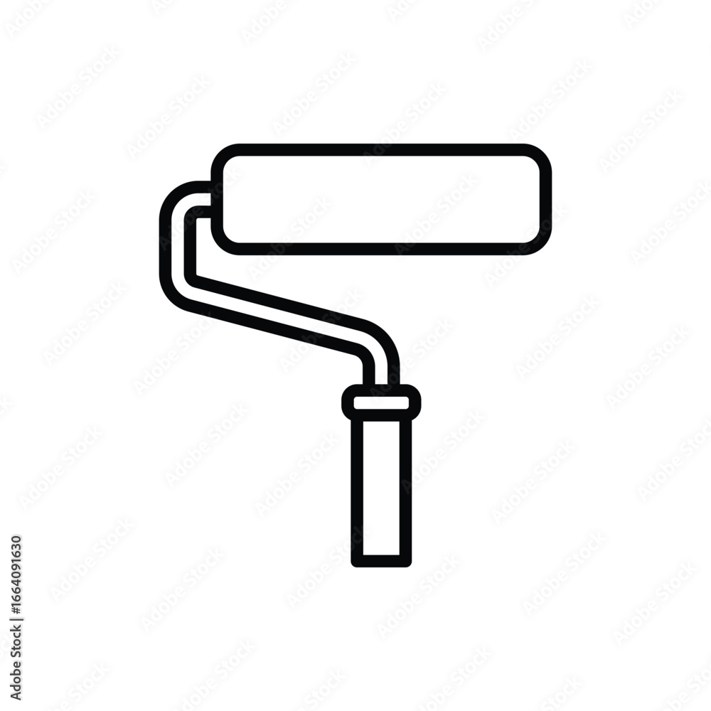 Poster outline of a paint roller with a rectangular head handle and frame. editable stroke. vector illustra