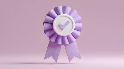 Purple ribbon award with checkmark symbol