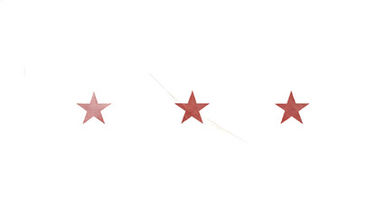 Three red stars with subtle texture and faint line on white background isolated