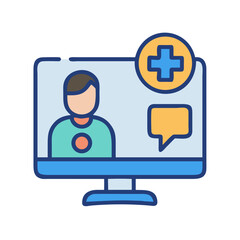 Online doctor appointment icon with cross and person image