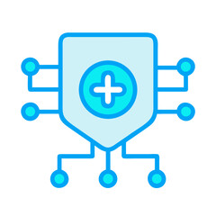 Fototapeta premium Cybersecurity shield with network connections and medical plus sign