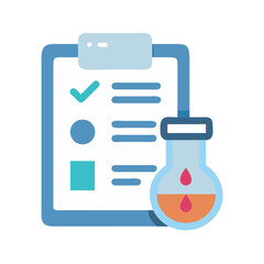 Clipboard checklist with experiment flask for scientific research illustration
