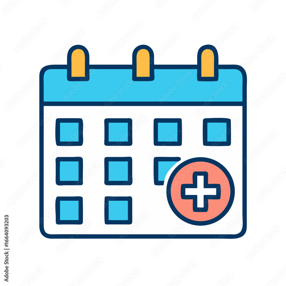 Poster calendar icon with plus sign for schedule management tasks