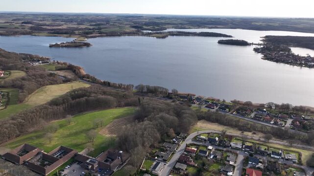 aerial shoreline of skanderborg denmark skyline