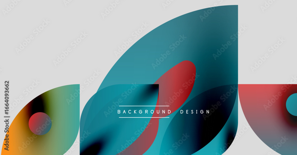 Poster abstract shapes overlap, creating dynamic colorful composition. modern design elements suggest fluid