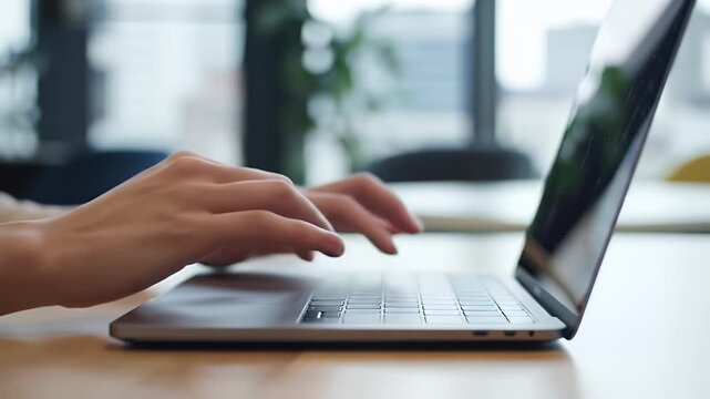 Typing on a laptop keyboard for remote work and office productivity seamless loop