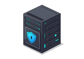 Obraz premium Isometric illustration of a secure server cabinet