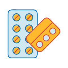 Two stylized pill packs, isolated, against a black background