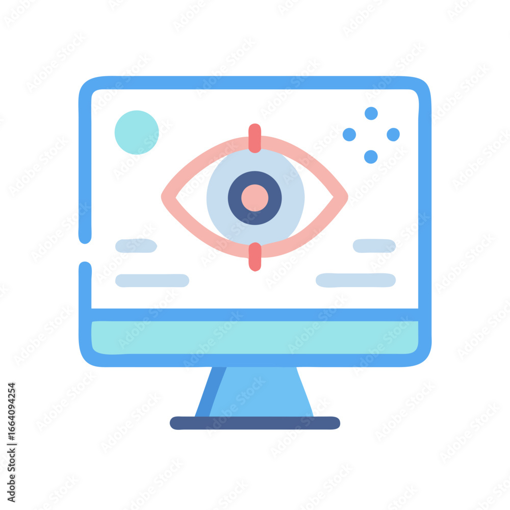 Poster computer monitor displaying eye data analysis technology icon graphic