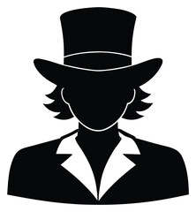 Elegant silhouette of a person wearing top hat and suit jacket