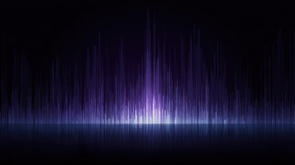 Abstract digital audio waveform in shades of purple and blue with a reflective surface.