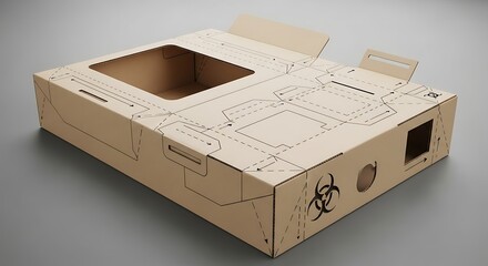 Cardboard biohazard box for safe disposal of medical waste.