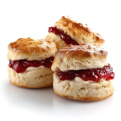 Freshly baked scones with cream and strawberry jam