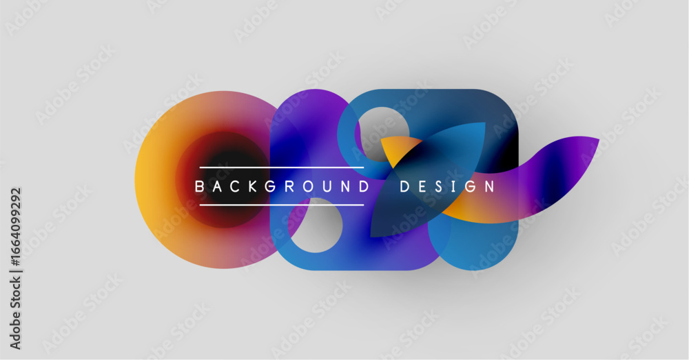 Poster abstract colorful shapes overlap, creating dynamic background design. text reads background design c