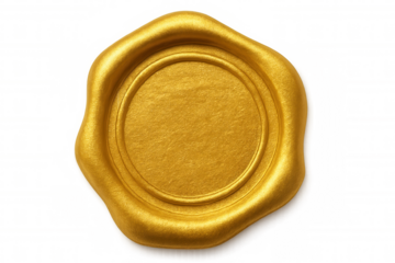 Golden wax seal verifying document authenticity, symbolizing official validation against transparent backdrop
