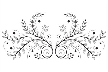 Decorative floral border design with swirling vines, leaves, and swirling elements in black and white