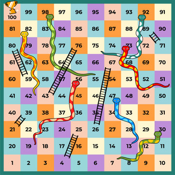 colorful snakes and ladders game board
