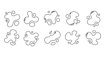 A set of abstract organic shapes with irregular outlines and small circles
