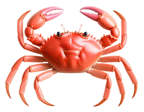 Realistic Pink Crab Illustration with Detailed Shell Texture, Top View, PNG on Transparent Background
