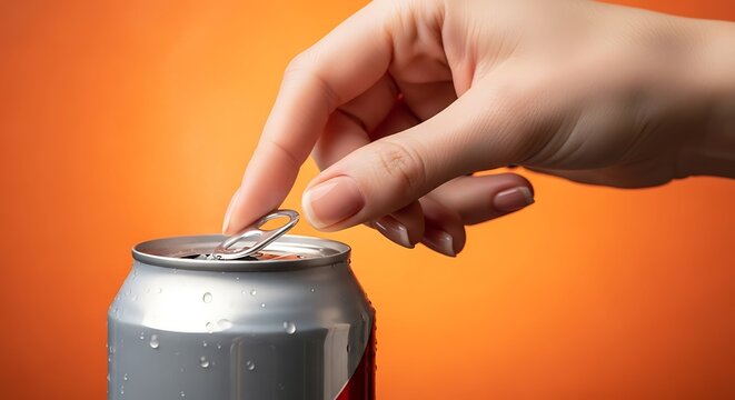 Hand Opening Refreshing Soda Can.