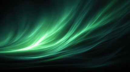 Fototapeta premium A mesmerizing abstract depiction of green and teal flowing waves on a dark background.