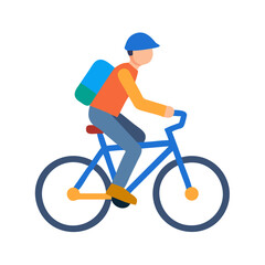 Stylized delivery cyclist with backpack vector illustration on solid black background