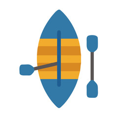 Stylized raft with paddles on a plain backdrop symbolizing adventure and summer activity