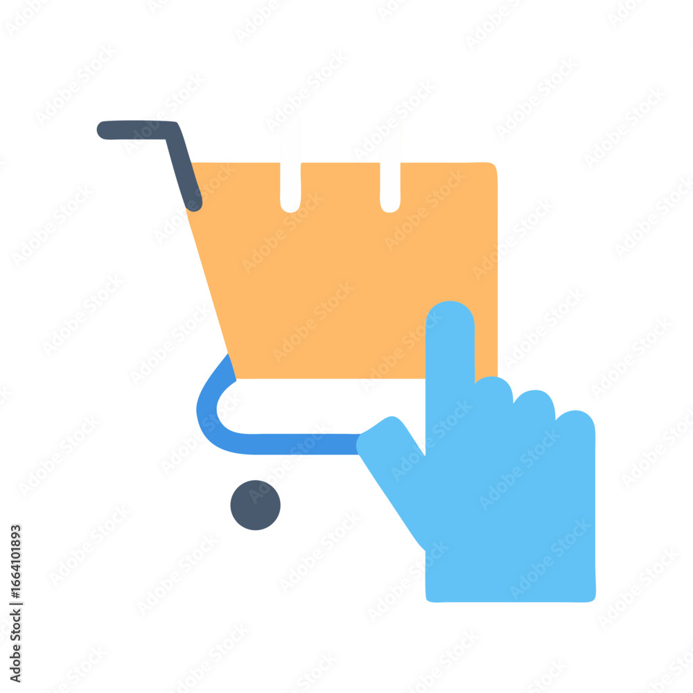 Poster shopping cart with pointer finger on black background