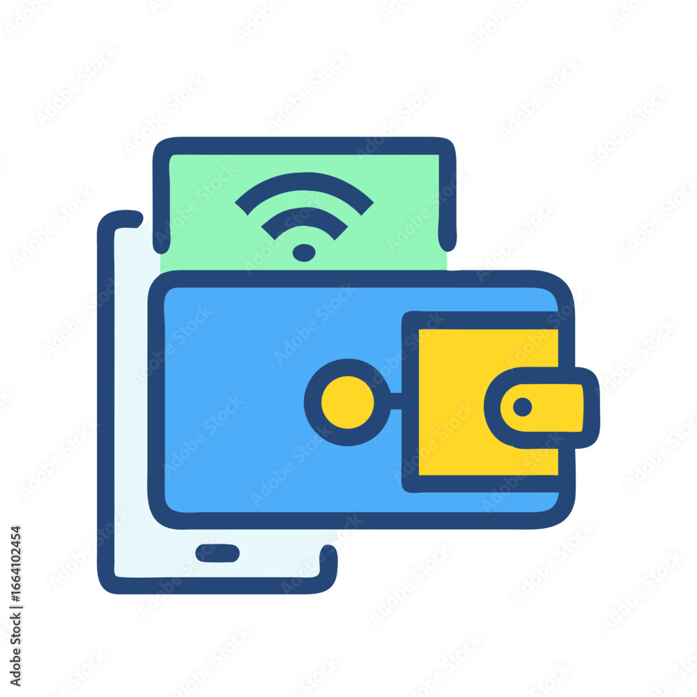Poster digital wallet application on smartphone icon representation modern technology