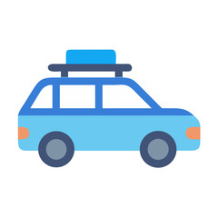 Stylized vector illustration of a blue car with luggage rack on black
