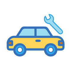 Yellow car with a wrench, flat design illustration, service and repair concept