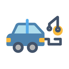 A simplified blue car with a crane isolated on a black background