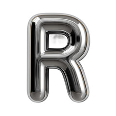 Silver Metallic Letter R Balloon on White Background for Celebration or Event