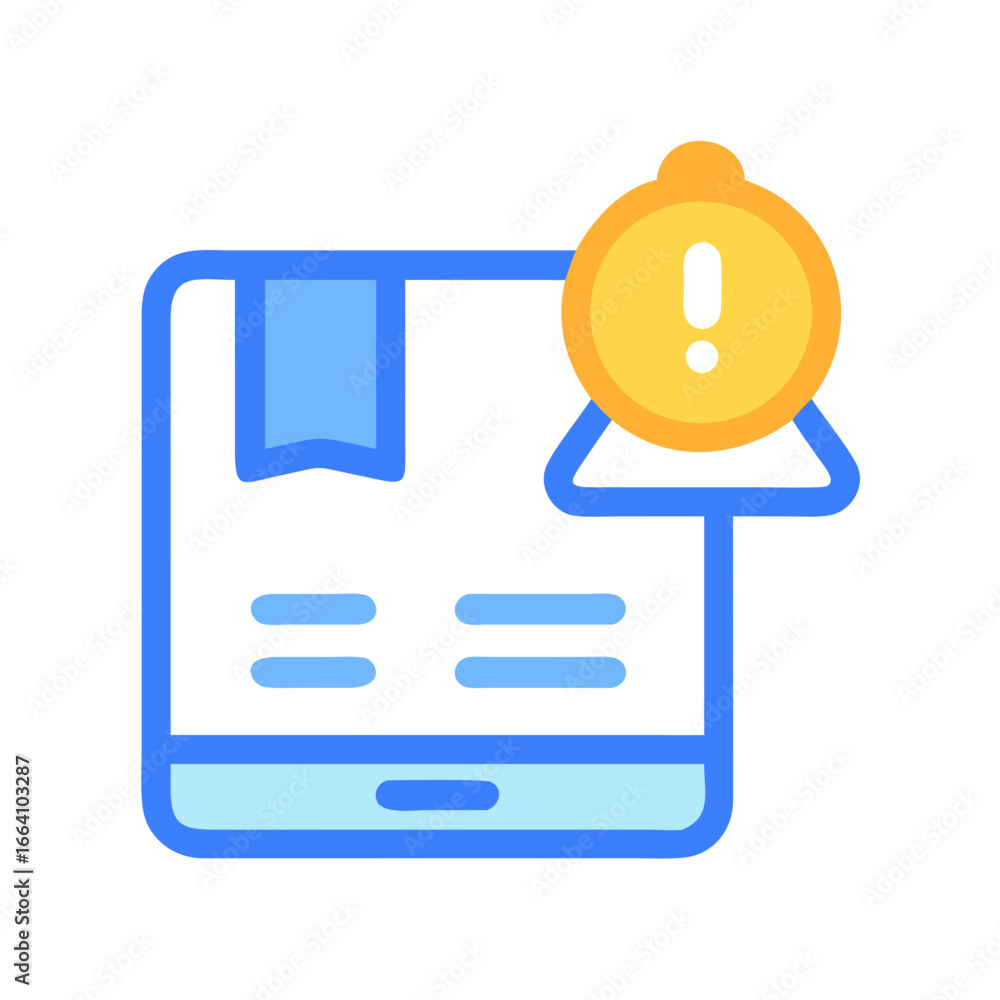 Poster online order issue alert, shipping problem notification visual icon