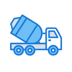 Stylized concrete mixer truck on black background in a simple graphic illustration