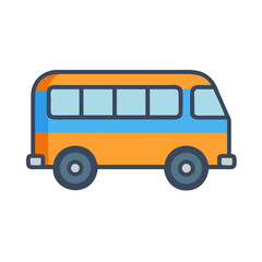 Cartoon bus illustration with orange top and blue bottom on a black background