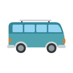 Flat illustration of a blue van with a roof rack against black background