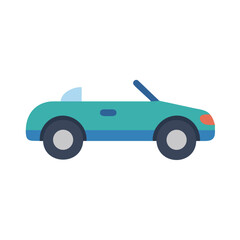 Flat design illustration of a teal convertible car against black background