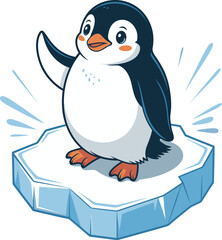 Naklejka premium Cute penguin on a blue ice floe vector illustration