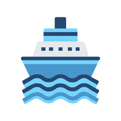 Stylized illustration of a cruise ship on water with waves, isolated on black
