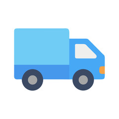 Simple blue delivery truck isolated on black background, vector style design