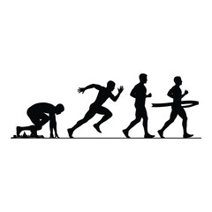 Evolution of a runner from start to finish line silhouette silhouette