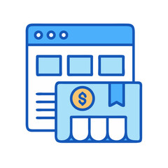 Online shop concept with website and store front icon