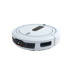 Modern White Robotic Vacuum Cleaner Isolated on Black Background