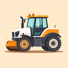 Naklejka premium Modern White and Orange Agricultural Tractor with Roller Attachment