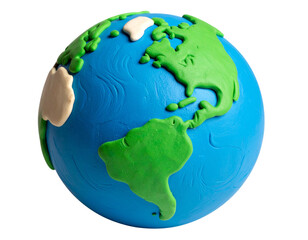  Miniature Clay Planet Earth with Raised Land Masses, Tilted Angle, PNG Illustration