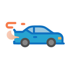 Illustrated blue car speeding with exhaust fumes on black background vector illustration