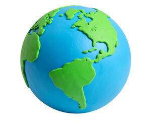 Naklejka premium Handcrafted Clay Earth Globe with Simple Continents, Front View PNG on Transparent Background